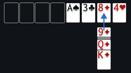 Foundation piles stacked by suit from Ace to King