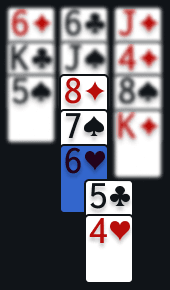 Moving a stack of cards between columns with valid drop area highlighted